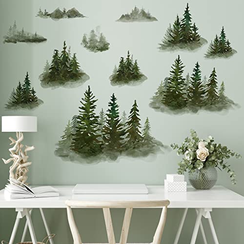 Watercolor Wall Decals Peel And Stick Large Tree Wall Sticker Christmas Clipart Forest Wall Stickers For Children Kids Diy Living Room Bedroom Woodland Nursery Decor(Pine Tree) #TOP5