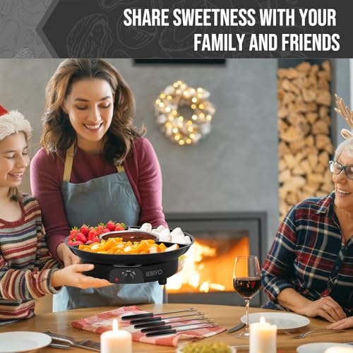 Image of Chocolate Melting Pot Electric Chocolate Fondue Set with 6 Forks | 3-Section Food Trays with 6pcs Dipping Forks Perfect for Chocolate Housewarming Christmas Party Gifts (Black)