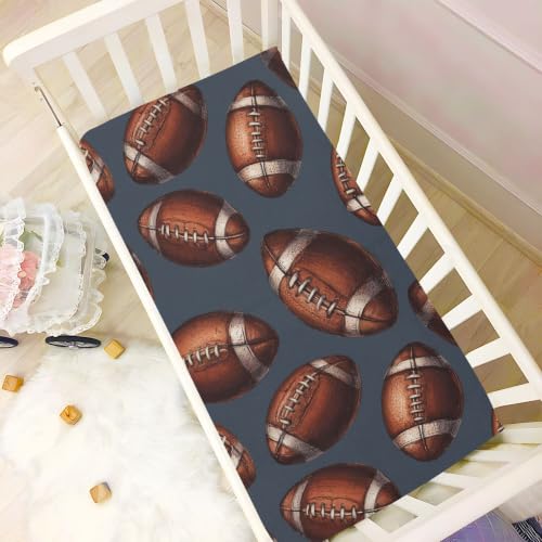 Image of American Football Sport Vintage Crib Sheets Soft Breathable Fitted Baby Crib Sheets Mattress Cover for Girls Boys, 52 inch x 28 inch x 9 inch