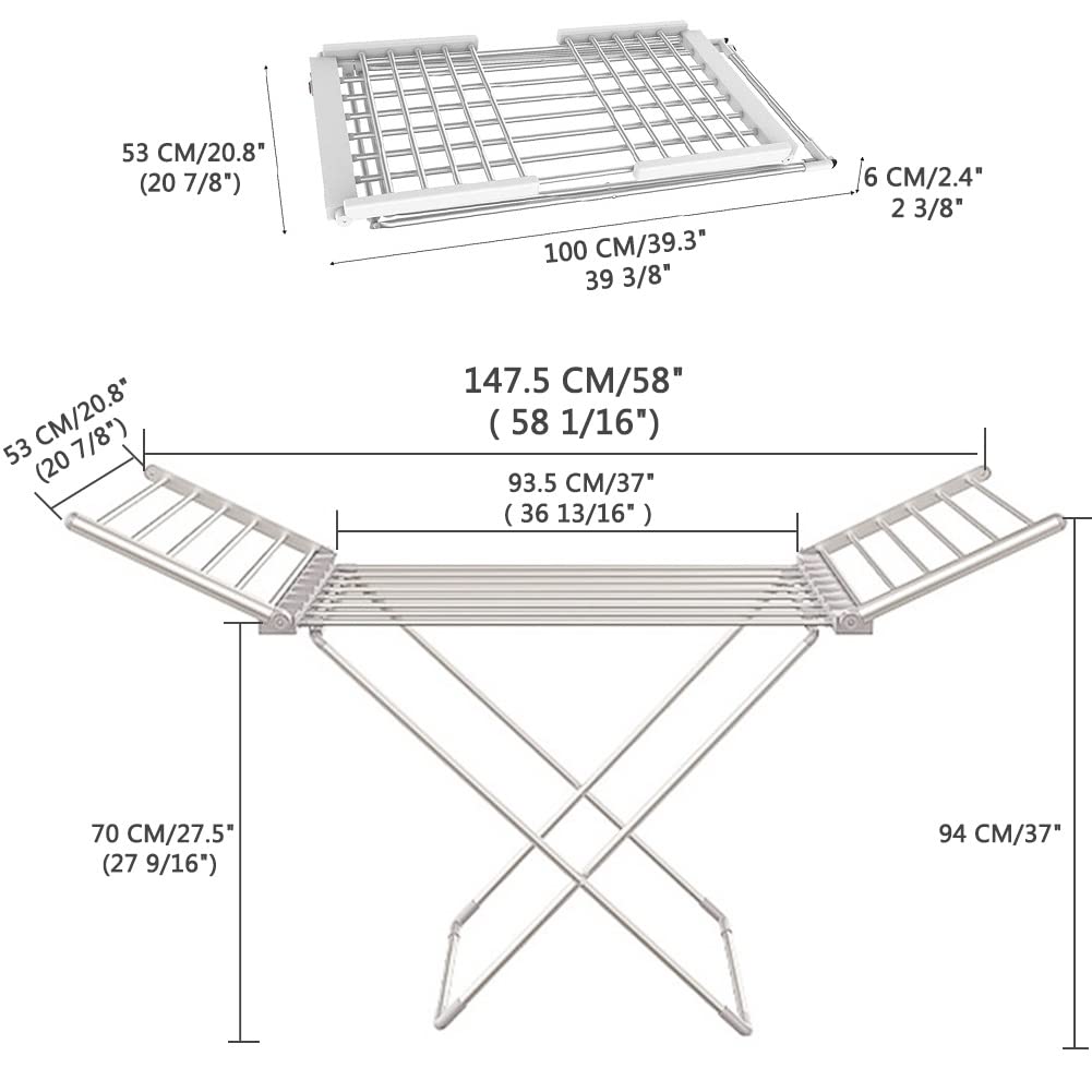 Tendedero De Ropa con Calefacción Eléctrica (18 Barras), Calentador de Toallas Plegable de 230W, Secado rápido de Ropa, Perchero Interior de Bajo Consumo