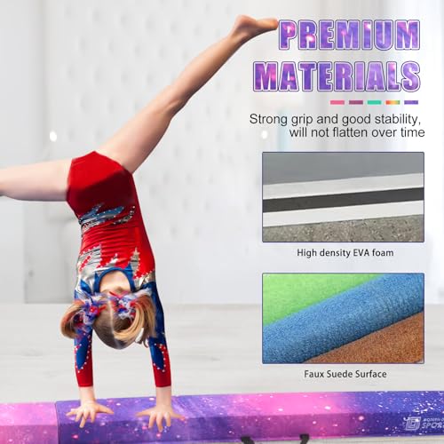 DIKEP Folding Gymnastics Floor Balance Beam for Kids Teenagers, 9 Ft Home-Gym Equipment for Toddler Athletes Practice, EVA Foam Anti-Slip Bottom Base Training Beam, Magic Star
