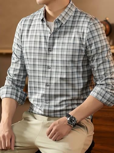 Image of Lymio Men Shirt | Checkered Button Down Shirt for Men | Slim Fit Casual & Semi-Formal Shirts for Man | Textured Long Sleeve | Office & Weekend Ready (Packs Also Available) (Small-Checks)