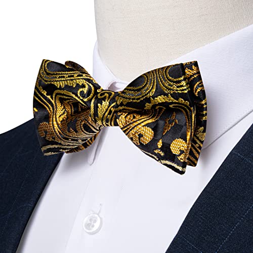 Image of DiBanGu Paisley Pre-Tied Bow Ties for Men Silk Adjustable Bowtie and Pocket Square Cufflinks for Wedding Party