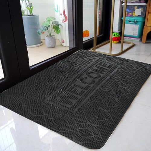 Image of IVAZA Rubber Door Mat (Black, Small) Antislip Rubber Rectangular Welcome Door Mat for Home & Office