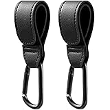 Robustos y resistentes Ganchos Carro Bebe – 2 Enganches – Soportan hasta 20kg de peso - Mosquetón Carrito Bebe – Accesorios para Silla de Paseo para colgar Bolso, Mochila, Bolsas (Negro)
