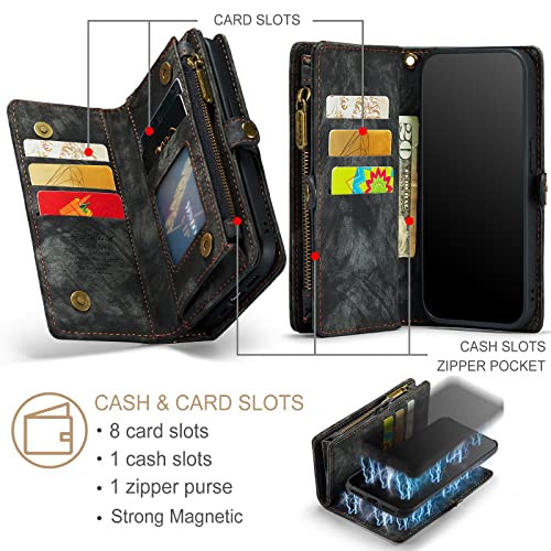 Coque iPhone 11 Pro Max portefeuille détachable cuir noir