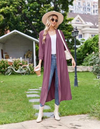 Image of Ekouaer Women Robes Long Knit Bathrobe Lightweight Soft Kimono Robes Casual Ladies Loungewear with Pockets