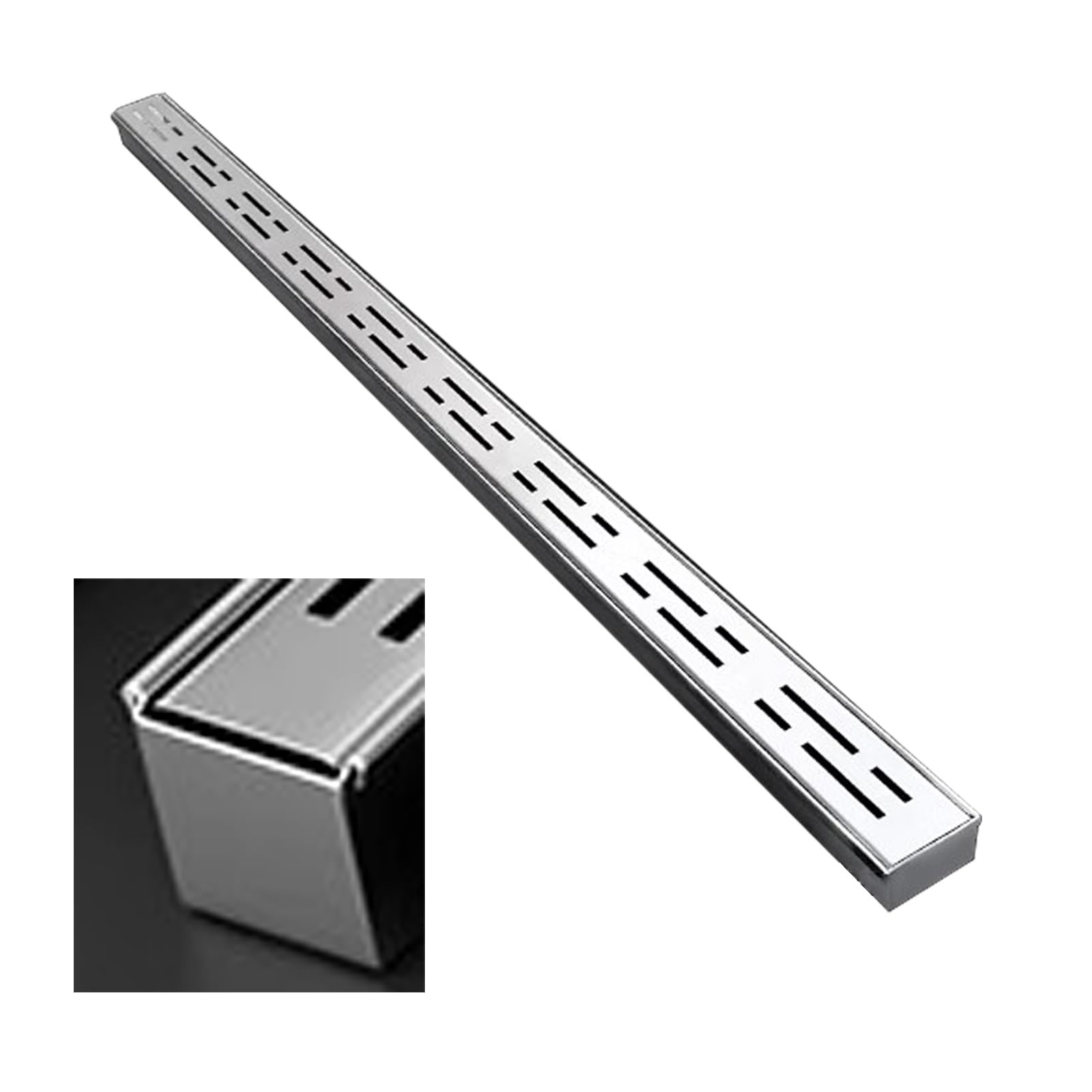 Blazea Channel Drain Kit with End/Outlet, Custom Trench Drainage System, Driveway Floor Water Diverter Trough Gutter, Stainless Steel Trench Drain(With End,5x3cm(2x1 1/8"))