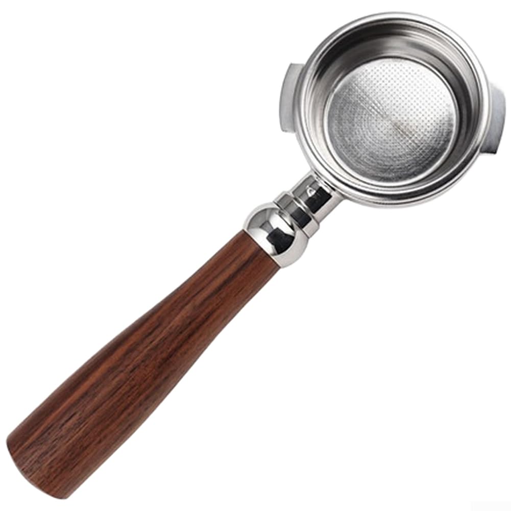 Portafiltro espresso senza fondo da 58 mm, in acciaio inox con manico in legno di noce naturale per Bezzera per parti della caffettiera Astoria