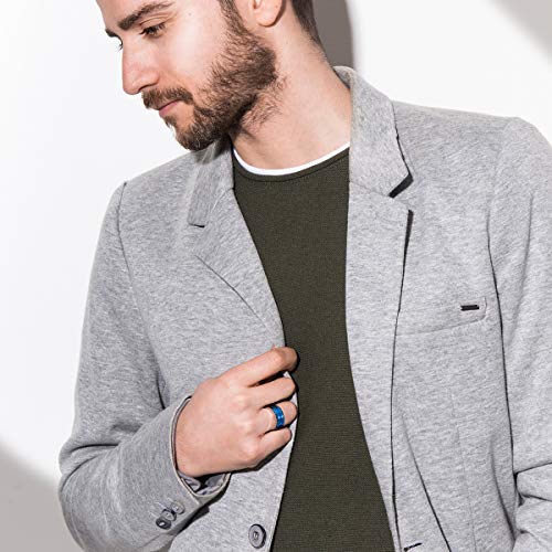 King Will 8Mm Basic Wedding Ring For Men Blue Electroplated Tungsten Ring With A Thin Polished Center Inlay Design Brushed Matte Surface Smooth Beveled Edge Comfort Fit 9 #TOP4