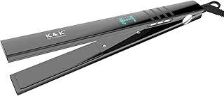 K&K Nano Hair Straighteners Wide Plates, Adavance Ceramic Coated Plates Digital Display Ultra-Fast Heat Up 80-230 °C Auto Safety Shut Off Plancha De Pelo Dual Voltage UK Plug, for Thick Hair (25mm)