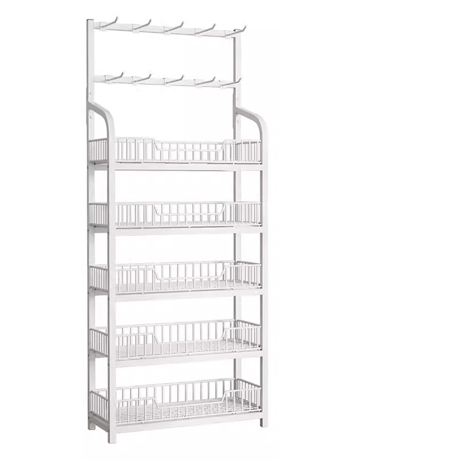 Verkaufsregal, extra hohes 5-stöckiges Verkaufsregal mit Haken, Regalständer für Lebensmittelgeschäfte, Supermarkt-Displayeinheit, einfache Montage, atmungsaktive Netzkörbe, 60 x 27 x 166 cm
