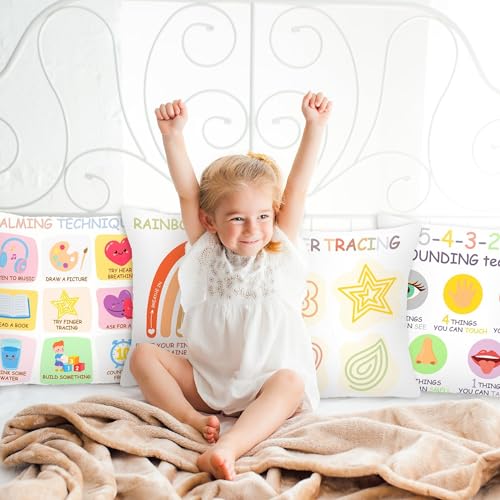 R HORSE 4Pcs Calming Corner Throw Pillow Covers Classroom Counseling Office Must Haves Positive Mental Health Pillowcase Throw Pillow Covers Decor Calm Down Corner Supplies for School Office Gifts - Image 7