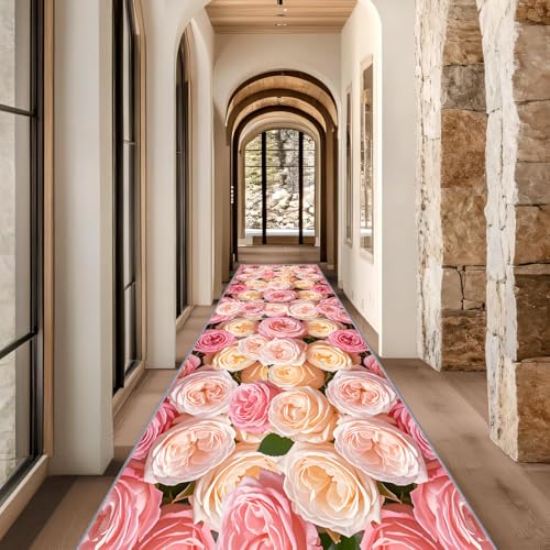 Tapete Pasillo Rosas Degradado Rosa-Amarillo 1.3x7ft miniatura 4