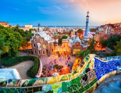 Barcelona Spain Skyline Gaudi Espana Vivid Imagery Laminated Poster Print-20 Inch by 30 Inch Laminated Poster With Bright Colors And Vivid Imagery