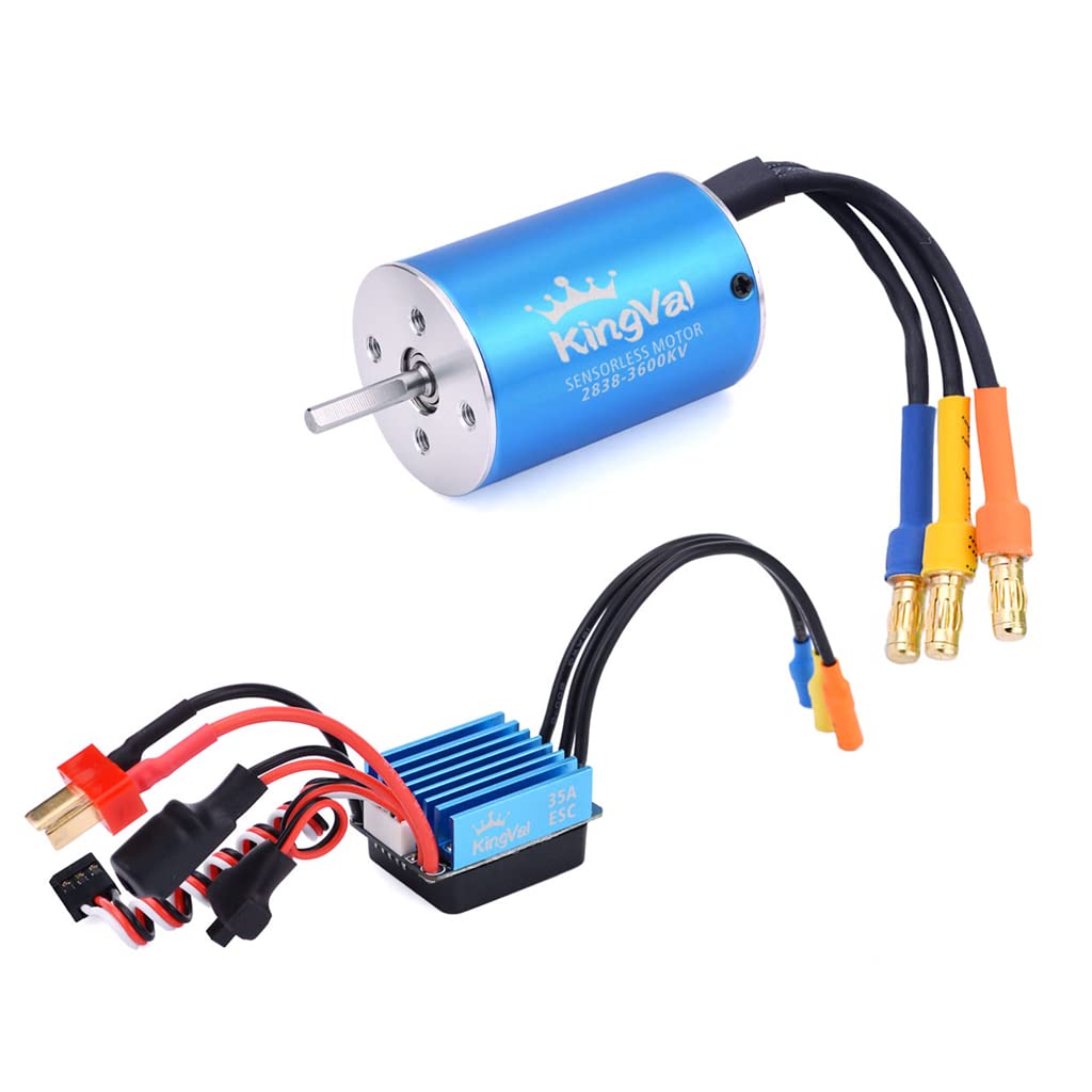 KingVal Replacement 2838 3600KV Brushless Sensorless Motor Shaft 3.175mm with 35A Brushless ESC Combo Compatible with 1/14 1/16 RC Car