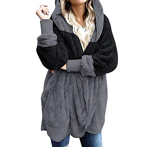 Yemenger Women Hooded Cardigan Fuzzy Jacket Winter Open Front Fleece Coat Outwear with Pockets Velvet Cardigan