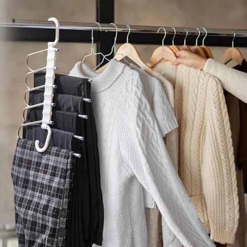 Image of 5 in 1 Stainless Steel Foldable Hanger for Clothes Hanging | Space Saving Multi-Layer Clothes Organizer for Pants, Shirts, Sarees & Towels | Heavy Duty Rust-Resistant Wardrobe Hanger (Pack of 1)
