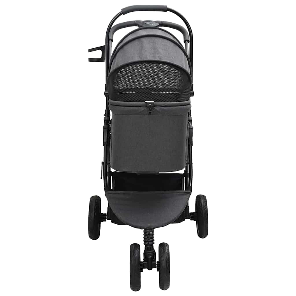 Passeggino pieghevole per animali domestici nero, in poliestere con telaio in acciaio, dimensioni 78 x 54 x 101 cm, per cani e gatti fino a 25 kg, con tasche laterali, cestino