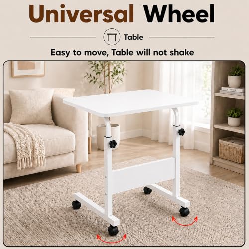 Image of Ant Esports Bravo LT400 Multipurpose Height Adjustable Laptop Table with Wheels, Rolling Computer Desk, Portable Study Table, Home Office Desk, Mobile Workstation, White Top with White Metal Frame