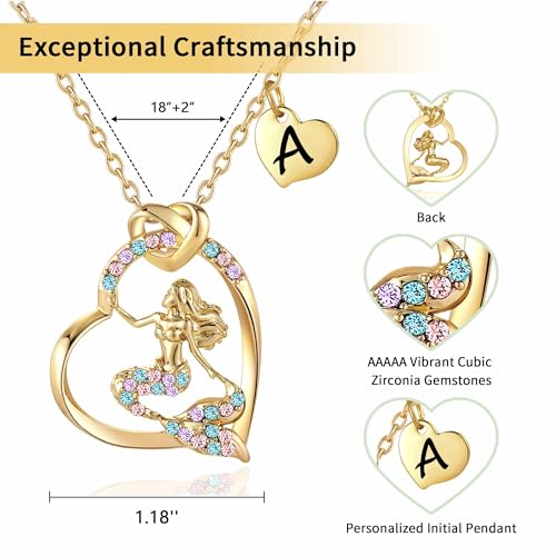 K-Acc 14K Gold-Plated Mermaid Initial Heart Necklace - Gifts for Girls3