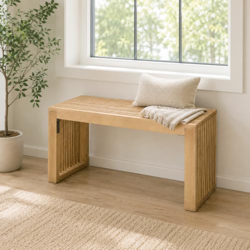 Image of SwallowLiving Solid Wood Entryway Bench 30 inch Farmhouse Dining Room Slatted