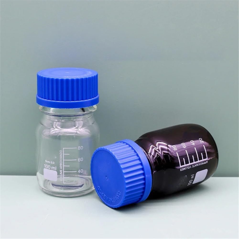 Equipos y suministros de laboratorio Botella de reactivo con tapa azul GL45, transparente, marrón, vidrio borosilicato alta pureza, for experimentos, boca rosca