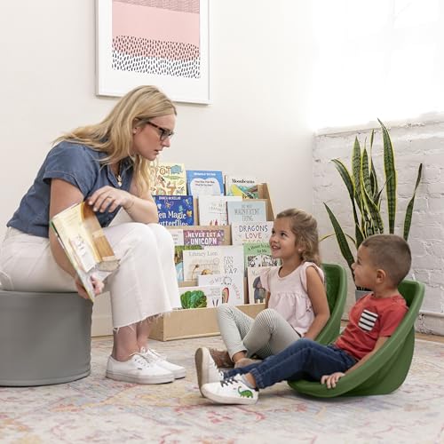 Image of ECR4Kids Plastic Leaf Scoop Floor Rocker Seat, Classroom Furniture, Hunter Green, 6-Piece