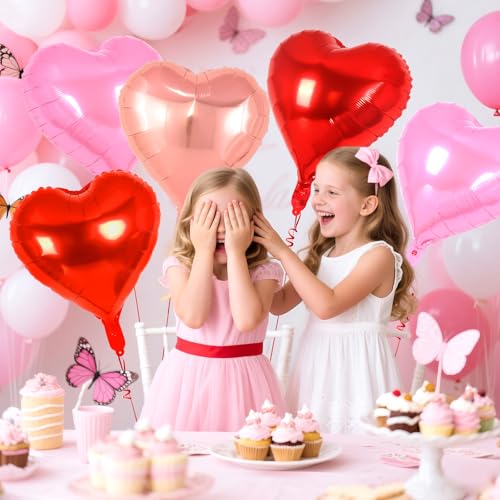 Image of 12 Pcs Colorful Heart Balloons,18 Inch Heart Foil Balloons Love Balloon Valentine Balloon for Birthday Party Wedding Engagement Party Baby Shower Valentine Day Decorations