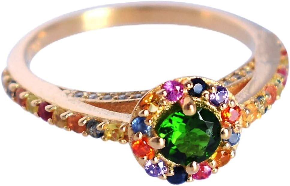 Chrome Diopside Sapphire Carnelian Citrine 925 Sterling Silver Gold Plated Cluster Ring