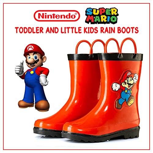 Nintendo Super Mario Boys' Waterproof Rubber Rain Boots with Easy-On Handles – Size 13 Little Kid3