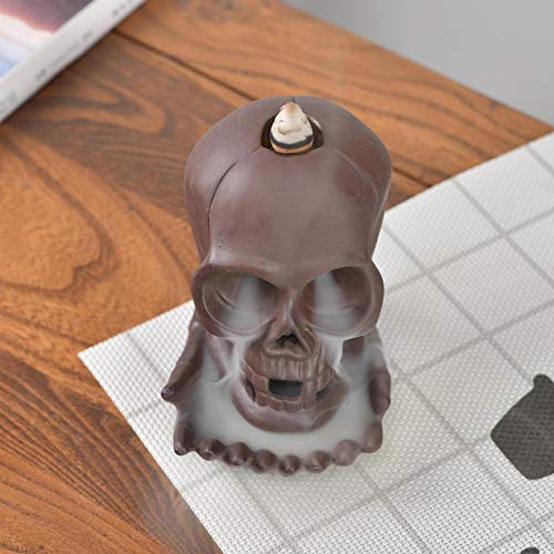 Backflow Incense Holder Burner Skull Decor Waterfall Handmade Ceramic Incense Cones Sticks Holder Skeleton Backflow Incense Burner + Backflow Incense Cones Incense Sticks Tweezer Mat Gift #TOP6
