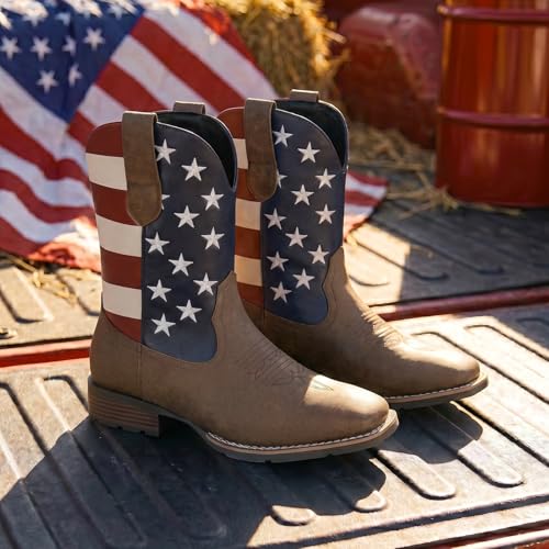 Image of Lumeheel Cowboy Boots for Men - Western Men's Boots with Classic Embroidered, Slip on Square Toe Boots, Slip Resistant Country Boots Chunky Heel Ankle, Durable Short Boots for Spring Fall