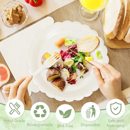 Image of 100 Cream Beige Paper Plates and Napkins Disposable for Party, 25-9 inch&25-7 inch