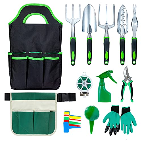 Garden Tools Sets | Garden Tool Kit | Gardening Gifts for Women | Gardening Kit Included Tool Apron, Ergonomic Handle Garden Tools, Hand Pruner, Durable Storage Tote Bag, Other Gardening Accessories
