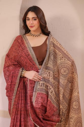 Image of TAMAIRA FASHION Mulmul Pure Cotton Saree For Woman Warli Printed |Office Wear Daily Wear Sarees For Women Without Blouse Piece(Available in 16 Colours)