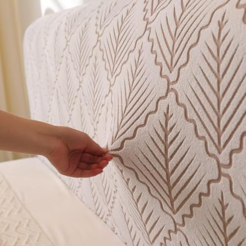 Image of HOMETHREADS 200 GSM Stretchable Jacquard Headboard Cover | Soft, Dust-Proof & Wrinkle-Resistant Bed Back Protector | Fits Leather, Wooden & Fabric Bedsides | for 3ft to 3.5ft Beds (Khaki,90x65cm)