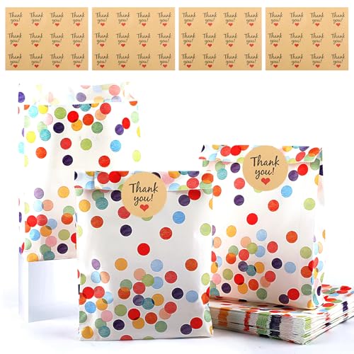 40 Stück Geschenktüten Kindergeburtstag, Mitgebsel Tüten mit 48 Aufkleber, Papiertüten Kindergeburtstag, Geburtstagstüten Kinder, Geschenktüten Klein für Mitgebsel Kindergeburtstag, Hochzeit, Party