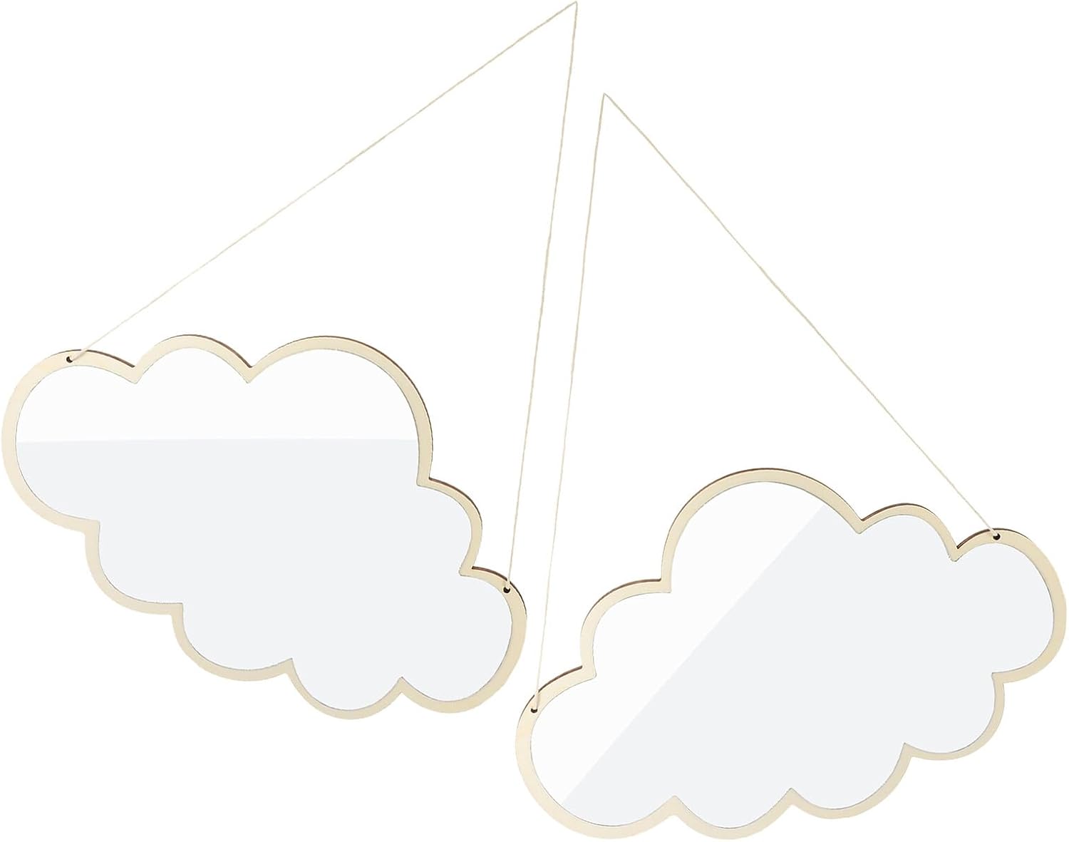Amosfun Cloud-Shaped Hanging Mirror 2pcs Set, Wooden Frame Acrylic Surface, Wall-Mounted Decorative Cloud Mirror for Nursery, Bathroom, and Bedroom Décor