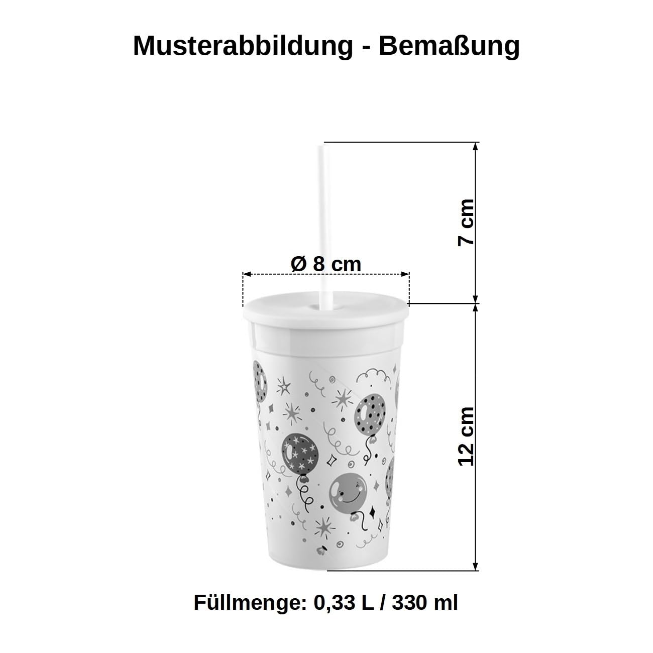 5 x Kinderbecher mit Deckel und Strohhalm, BPA-frei, Bunte Mischung, Kunstoffbecher, Trinkbecher, Party-Becher, Plastik, Trink-Gläser, Mehrweg 0,33l