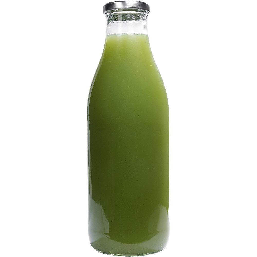 mikken Juego de 6 botellas de leche de cristal de 1 litro, con 12 tapones de rosca sin PVC, incluye embudo
