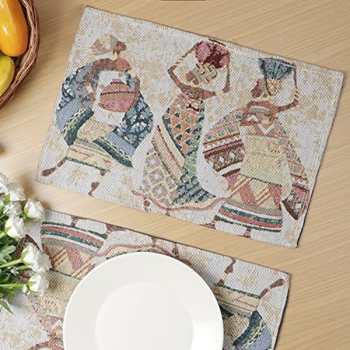 Image of HOKIPO Cotton Jacquard Placemats Set of 4 (12x18 Inches) (IN-530-D3*4) Multicolor Tribal Women
