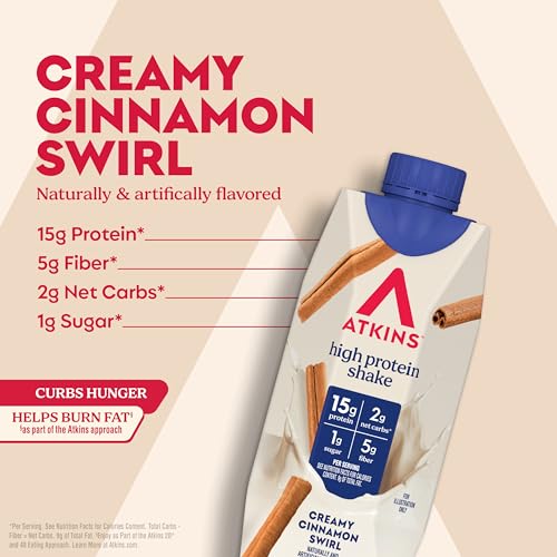 Image of Atkins Creamy Cinnamon Swirl Protein Shake, 15g Protein, Low Glycemic, 2g Net Carb, 1g Sugar, Keto Friendly, 12 Count