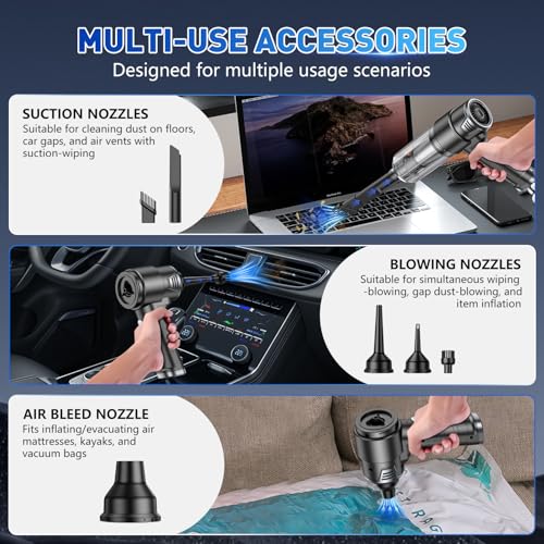 Image of KMM Handheld Car Vacuum Cleaner, 10000PA Vacuum Cleaner & Air Duster, 120W High Power Hand Held Vacuum Cordless, Portable Vacuum Rechargeable with Multi-Nozzles & LED Light for Car, Home, Pet, Office