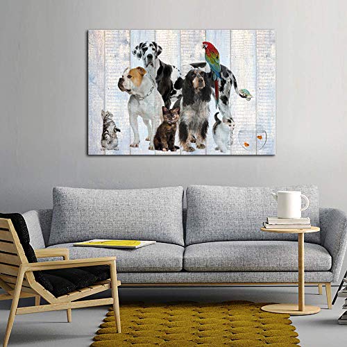 Artsbay Animal Canvas Wall Art Dog Cat Painting Pictures On Vintage Wood Texture For Kids Room Decor Puppy Artwork Giclee Print Modern Home Living Room Decoration Ready To Hang 24X36Inch #TOP3