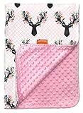 Dear Baby Gear Deluxe Baby Blankets, Custom Minky Print Antler Flowers Antler Flowers, Pink Minky...