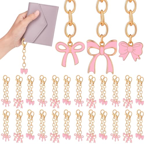 Sureio 30 Pcs Pink Bow Keychains Party Favors Bowknot Key Chains for Women Team Cheer Preppy Coquette Birthday Gifts