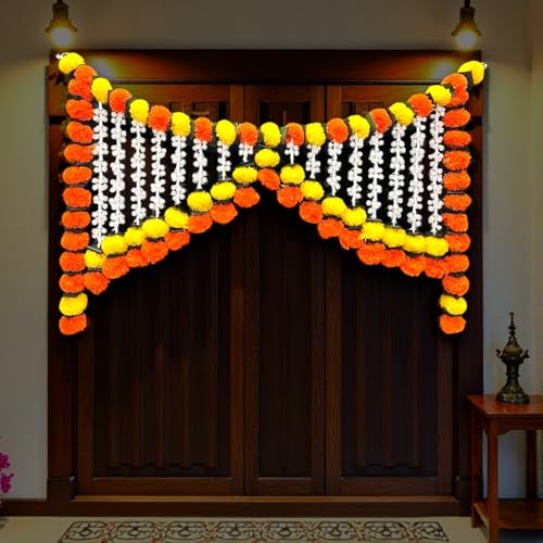 Image of Rajasthan Kraft Artificial Marigold Bandanwar with Rajanigandha 40 Inch | Artificial Flowers for Decoration Hanging | Pooja Items | Makar sakrant Decoration for Home (B0017).