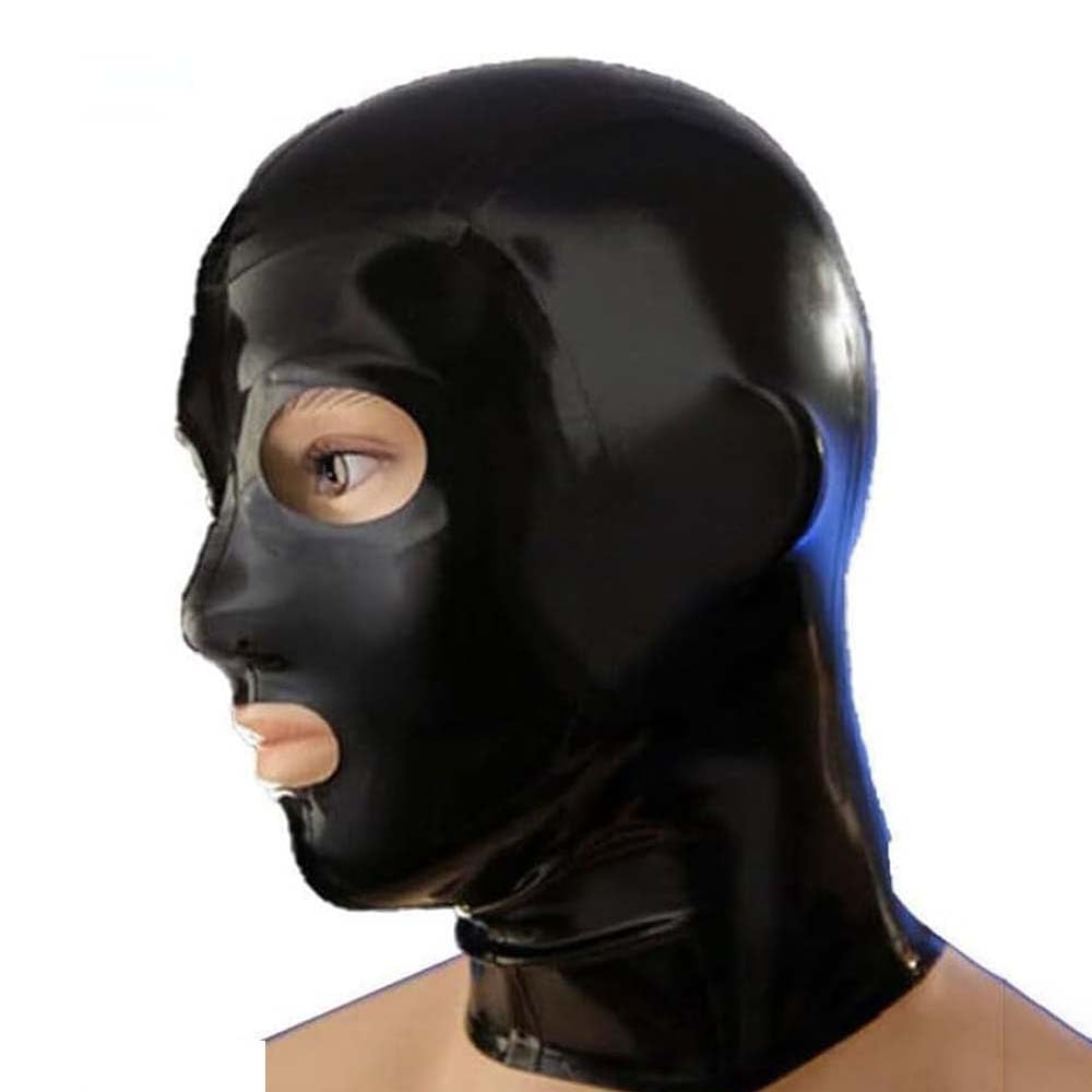 preni Latex Tête Couverture pour hommes Sexy Restrictions Caoutchouc Complet TêteMasque Cagoule en Latex noir Bondage Masque Fermeture à glissière arrière pour le jeu de rôle Party Club Wear