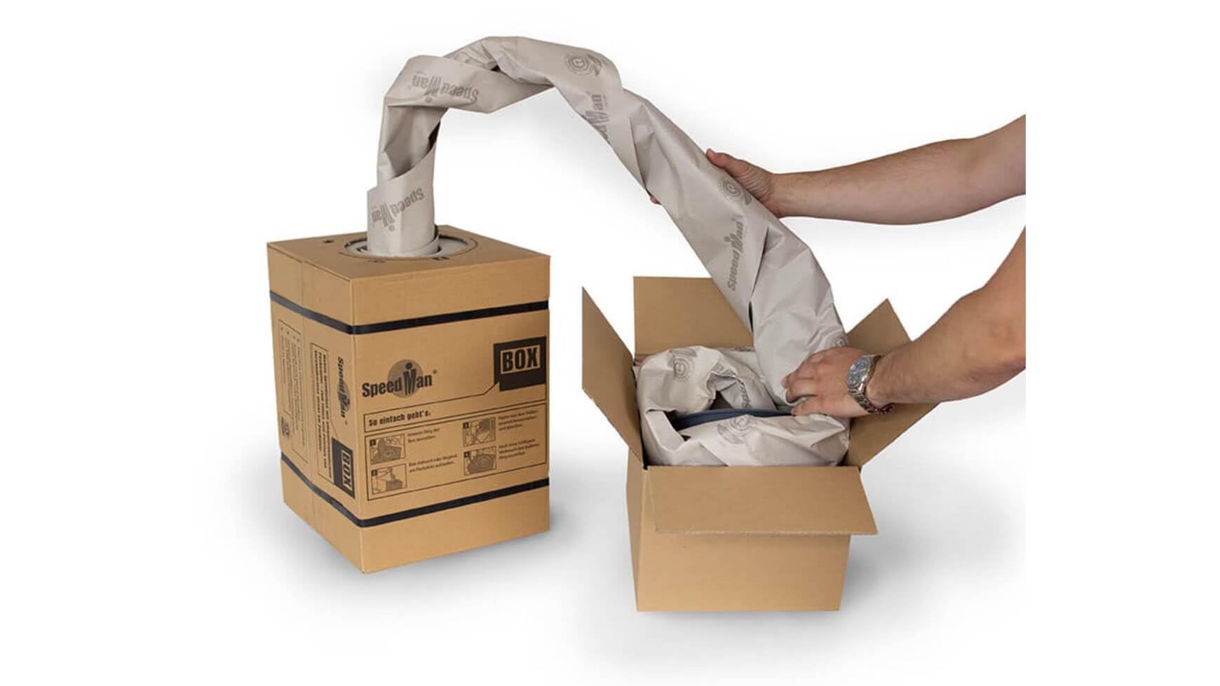packster 1x SpeedMan BOX® 39cm 12kg 70g/qm 450lfm Braun Endlos Packpapier, Polstermaterial aus 100% Recyclingpapier. Praktischer Stopfpapier Polsterpapier Schrenzpapier Spender